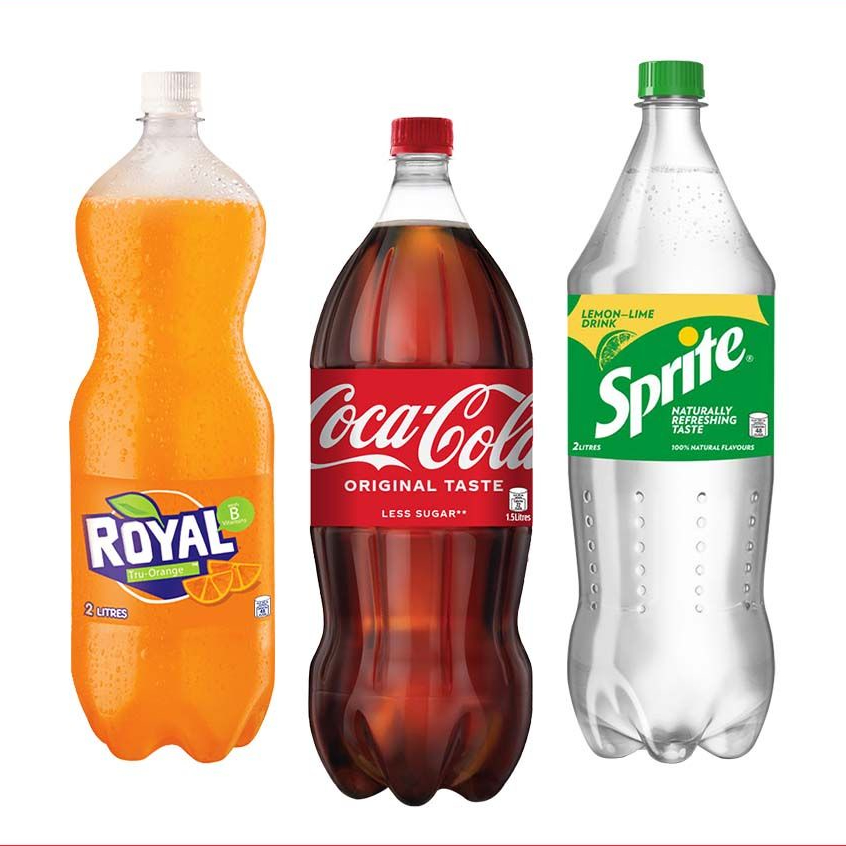 Coke, Sprite Regular, Royal Tru Orange 2L Rainbow Bundle Pack of 3