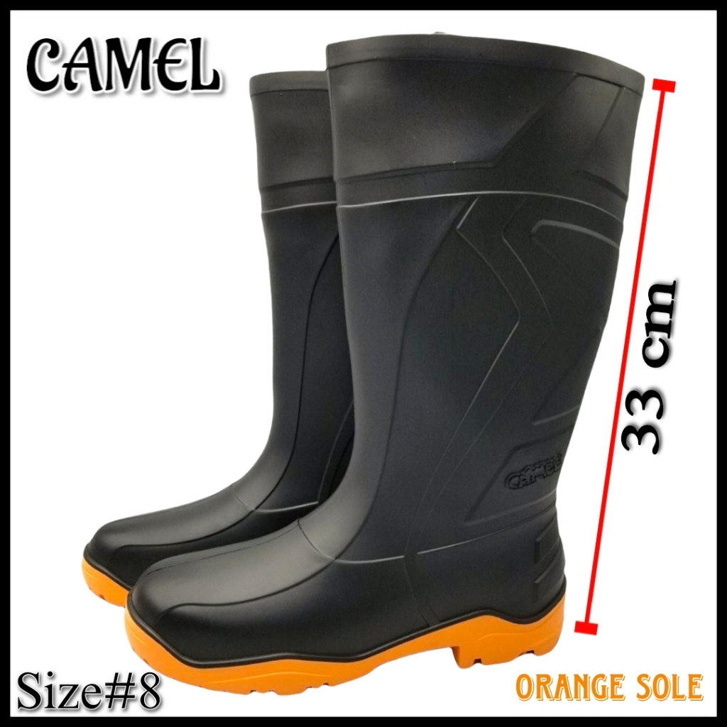 Camel Men s Hi Cut Heavy duty Non slip Black rainboots with orange sole Bota Shopee Philippines