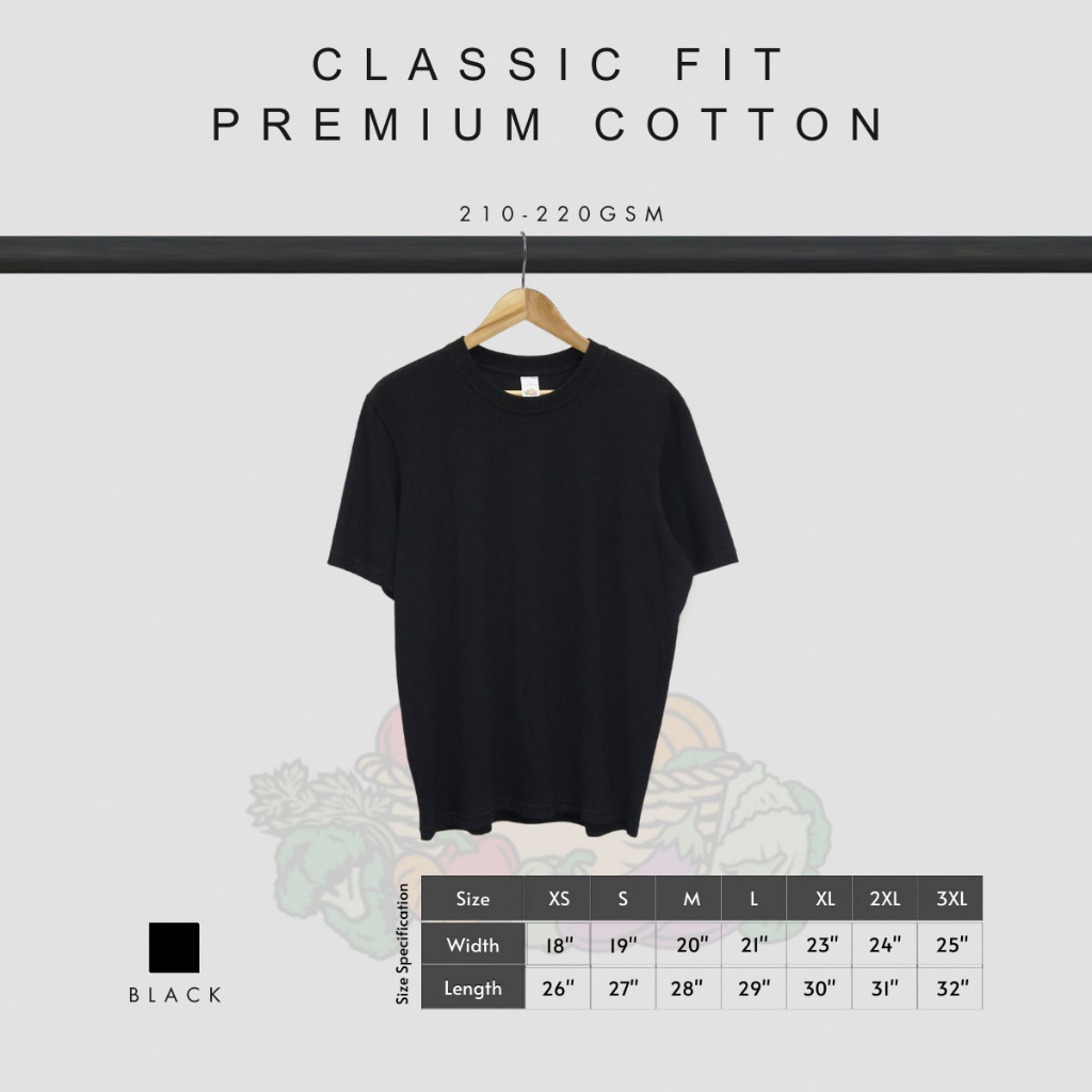 Veggy Basket Premium Cotton TShirts (XS3XL/ BLACK/ Classic Fit
