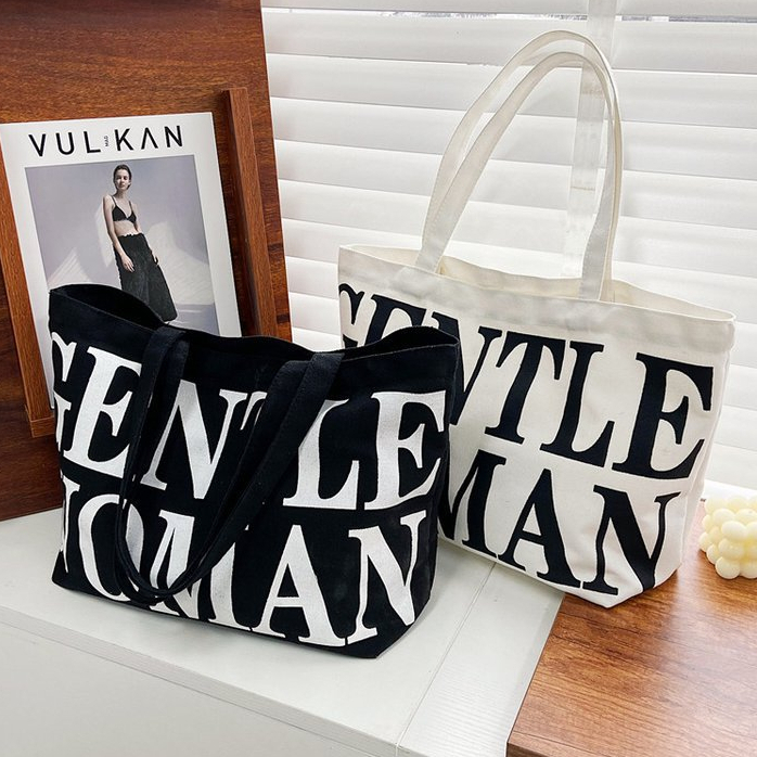 Mumu 3041 Large Capacity Tote Bag With Zipper Alphabet Canvas Bags For