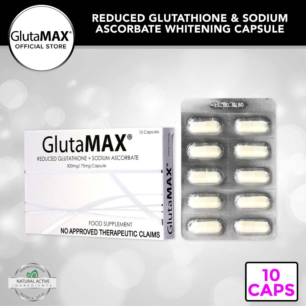 Glutamax 10 Capsule Glutathione Whitening Lightening Antioxidant Anti Aging Detox Skin Care 5290