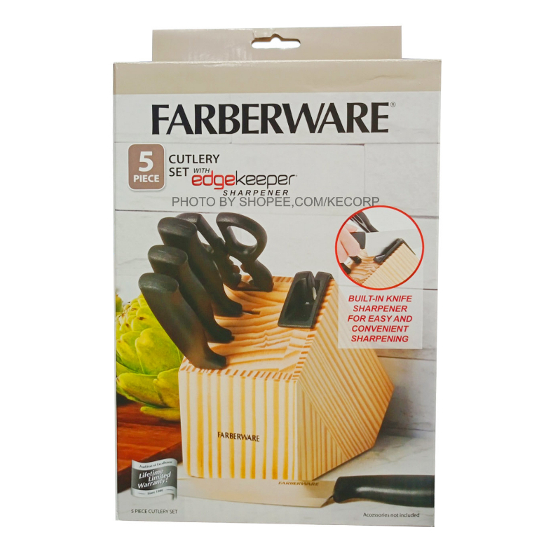 Farberware 5 Pc Cutlery Knife Set with Edge Keeper Sharpener and