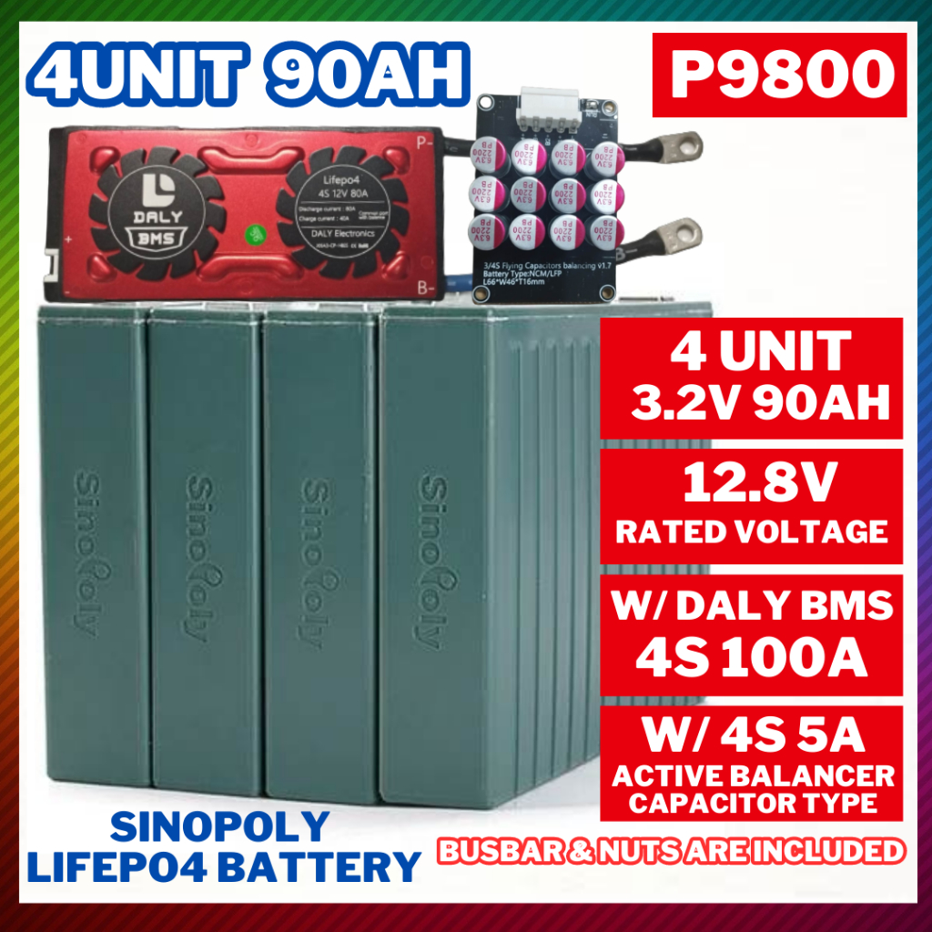 4PCS SINOPOLY 90AH 3.2v Lifepo4 Battery (4PCS+SCREWS+BUSBAR) & (4PCS+4S ...