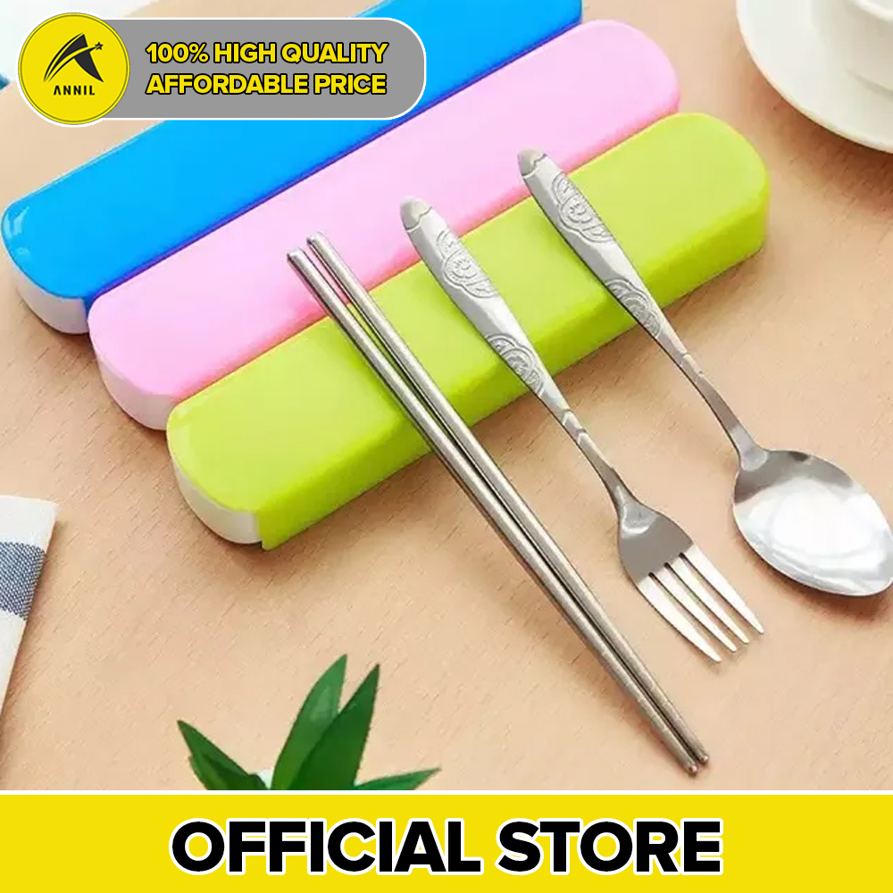 Annil 3in1 Utensils Cutlery Set, Spoon, Fork and Chopstick With Organizer (Random Color