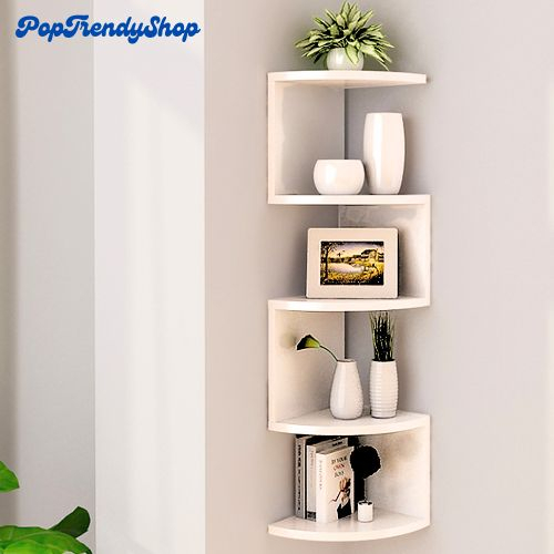 5 Layer Corner Wall Shelf Living Room Wood Minimalist Floating Shelves