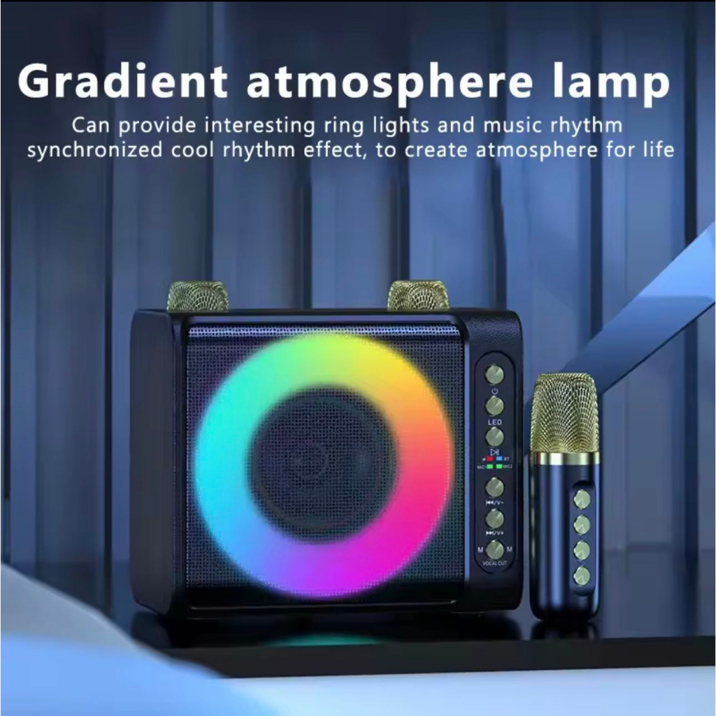 Bluetooth Speaker RGB Light Wireless Bluetooth Dual Microphone Karaoke ...