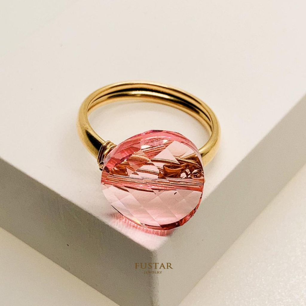 FUSTAR US 10K GOLD HANDMADE DIY PINK AUSTRIA CRYSTAL RING ...