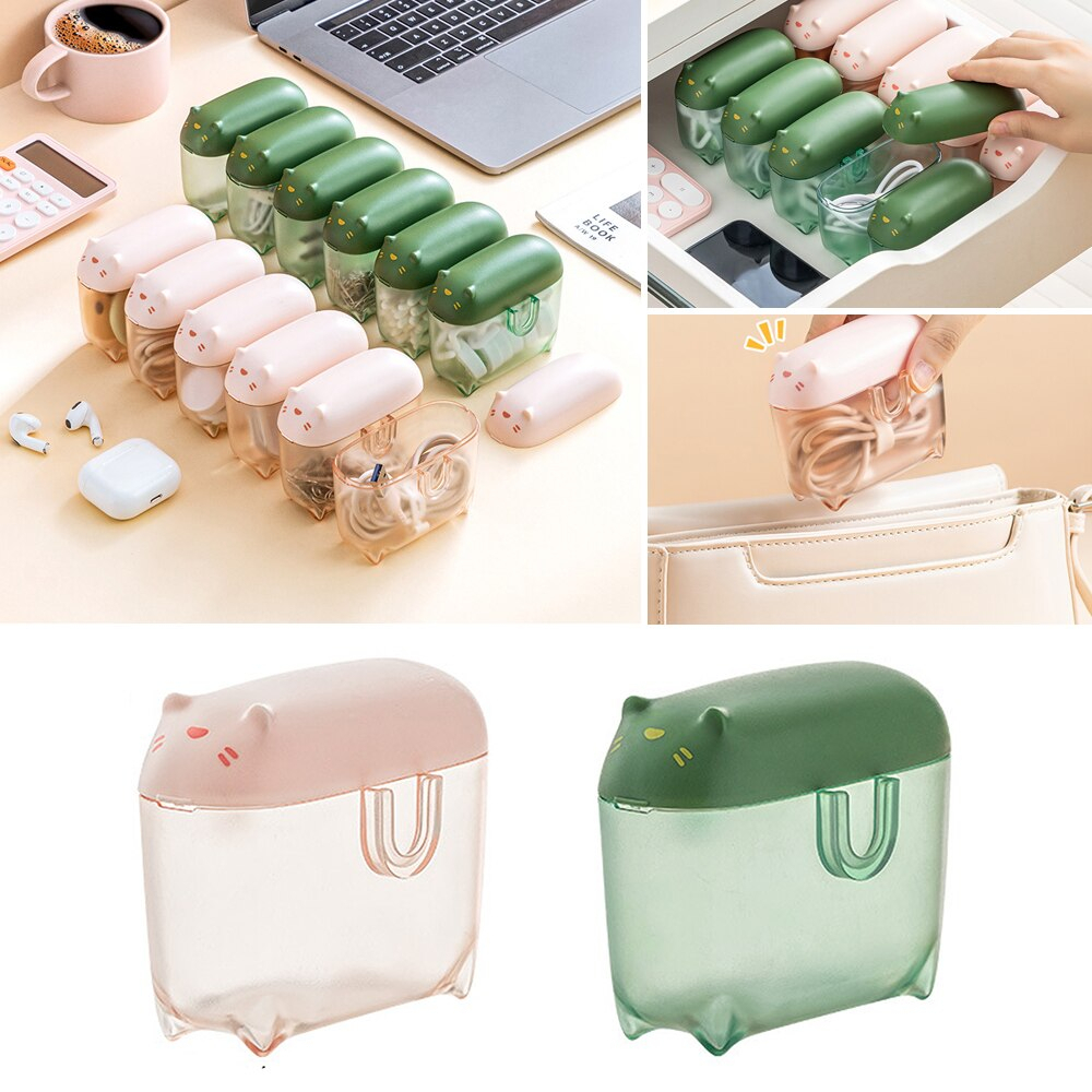 1pcs Ins Portable Data Cable Storage Box Mini Cartoon Travel Wire ...