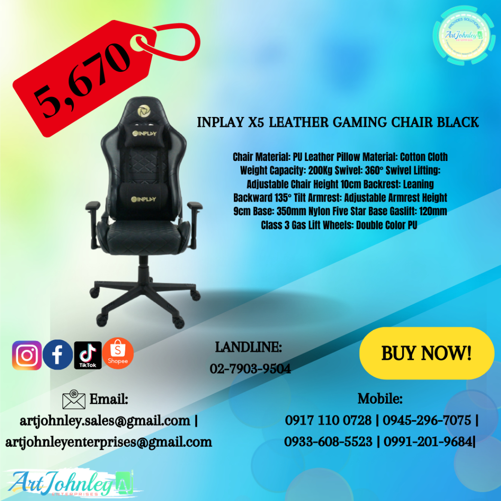 INPLAY RACE X5 GAMING CHAIR BLACK | Shopee Philippines