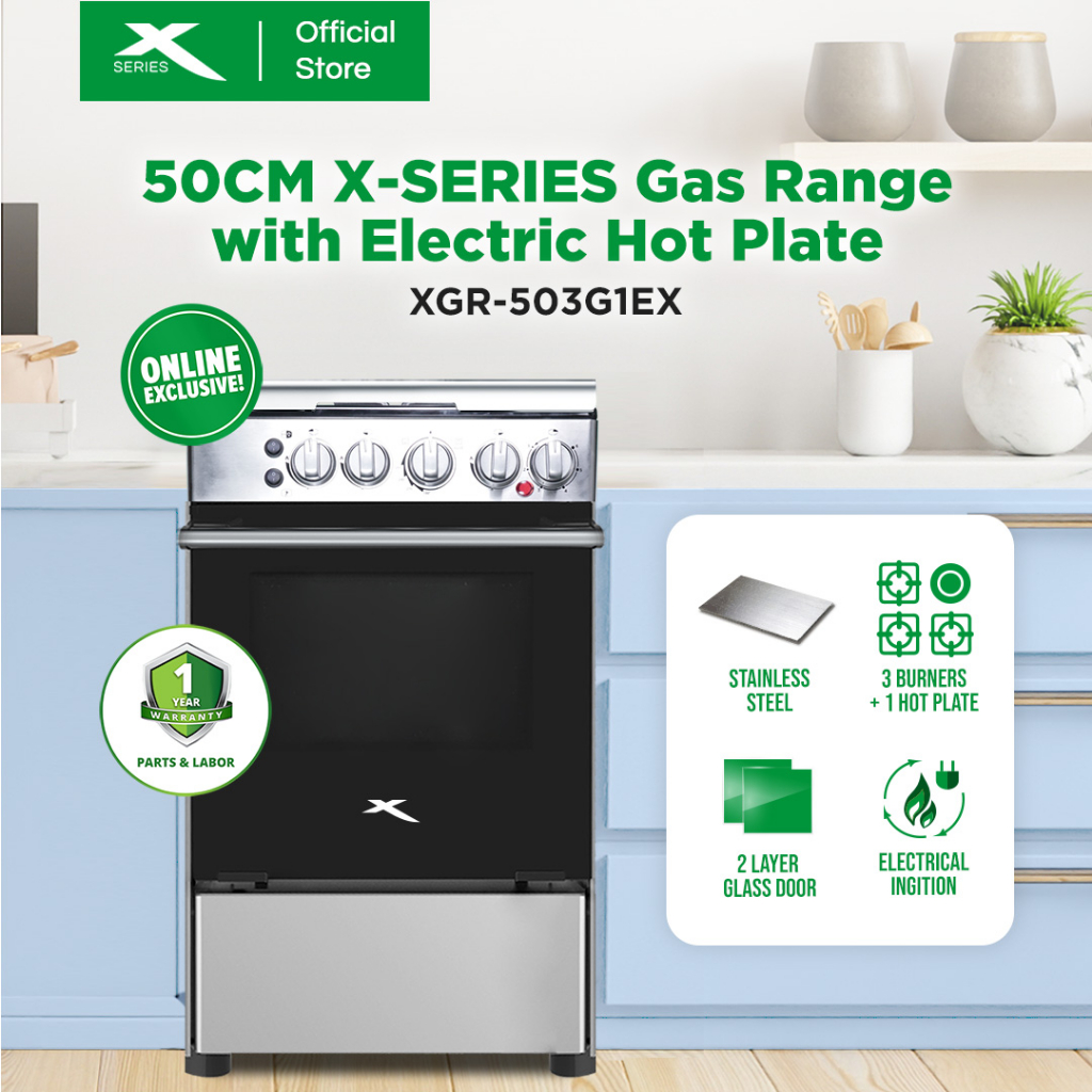 XSERIES 50cm Gas Range + 1Electric Hot Plate 3Gas Burner/Oven LPG