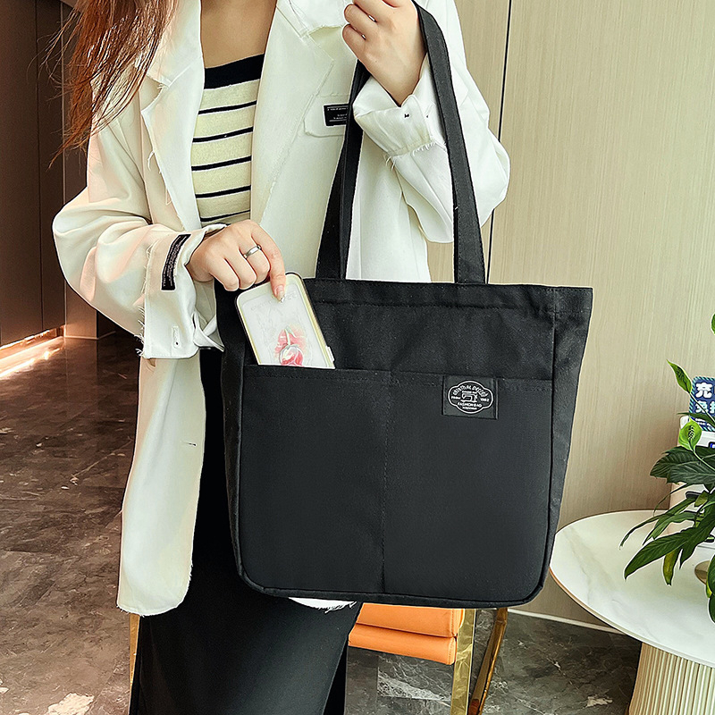 Tote Bag Reusable Womens Canvas Tote Bag with 2 External Pocket Top ...