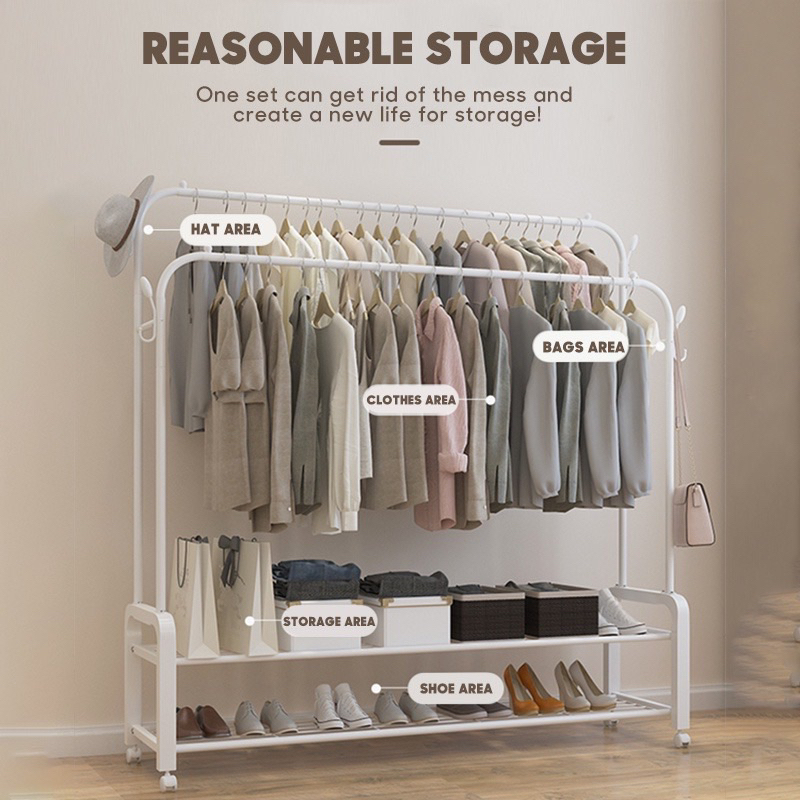 Upgrade Big Double and single Pole rack with shoes storage space Type ...