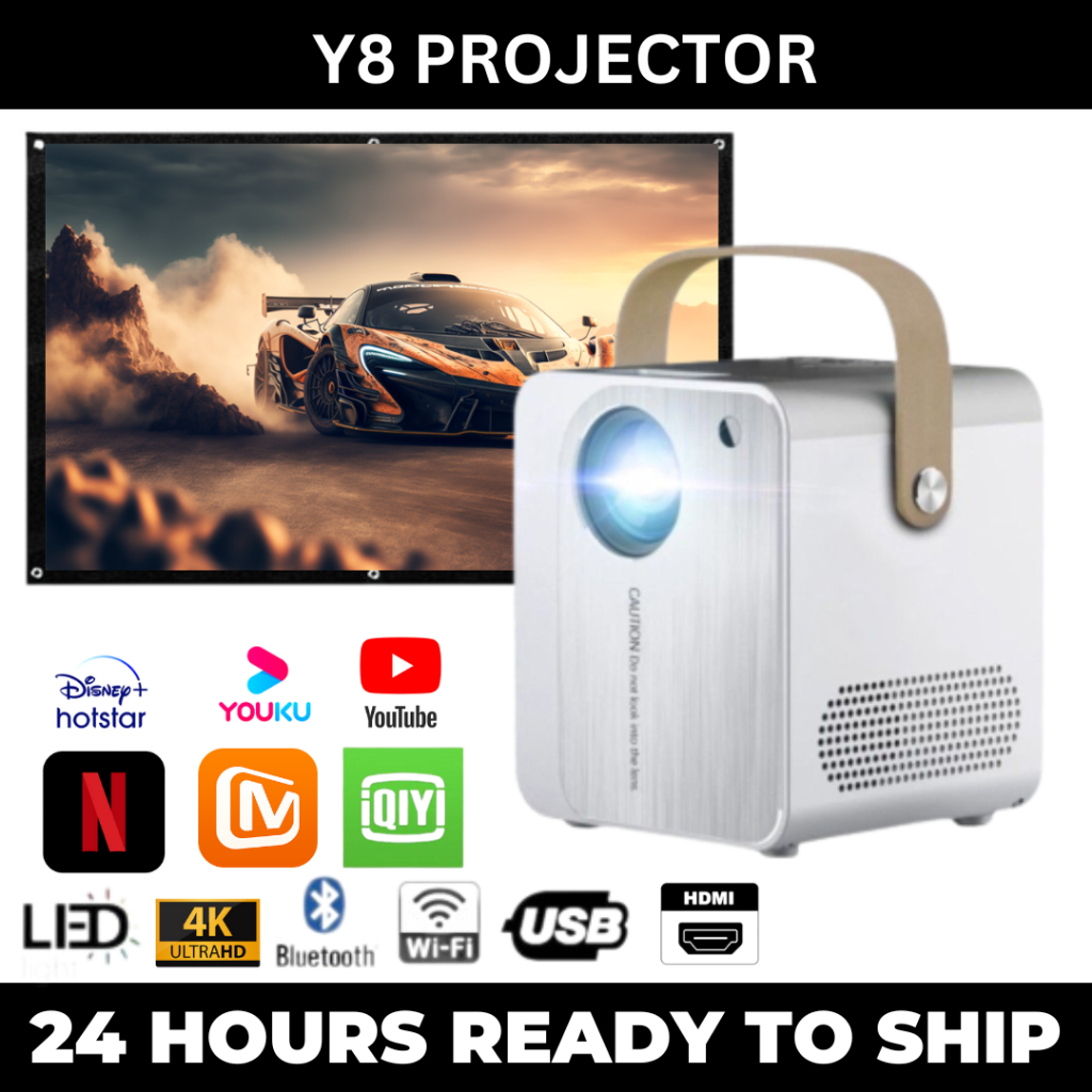 RAY DESIGN New Smart Android Projector Y8 Mini 8000 Lumens HD 1080P 4K