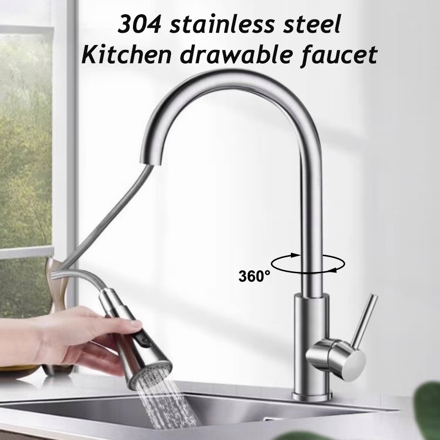 SUS304 Pull Out Kitchen Faucet with Sprayer Sink Rotating 360 Degrees ...