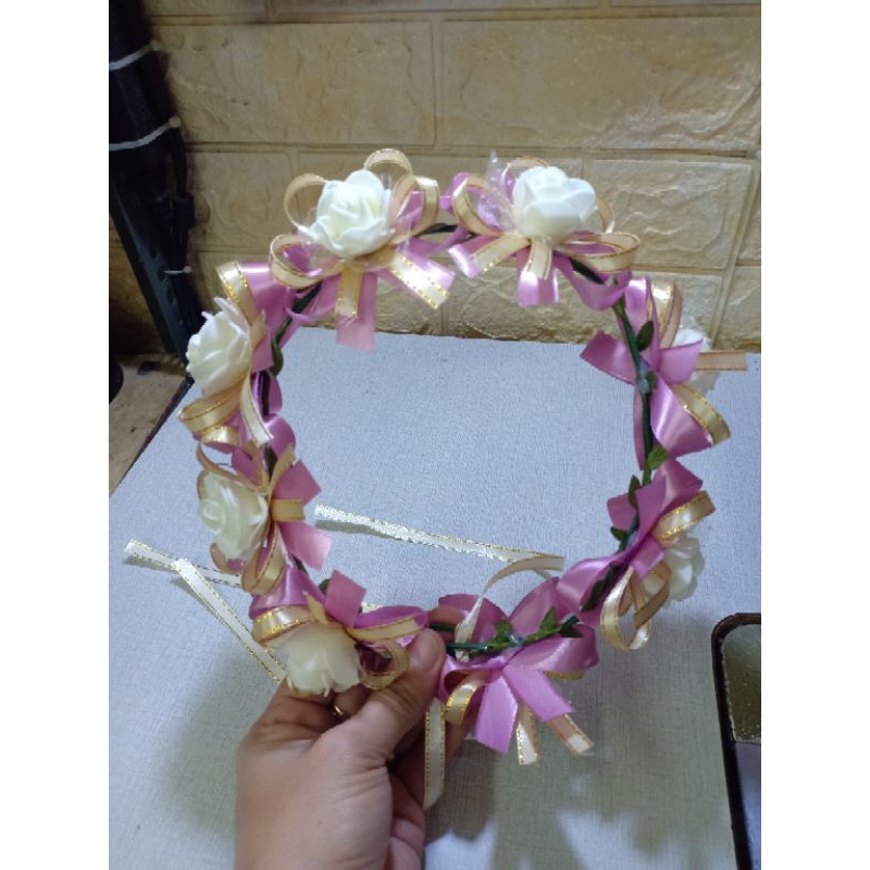 Customized flower crown with ribbon(minimum of 2pcs order) Shopee