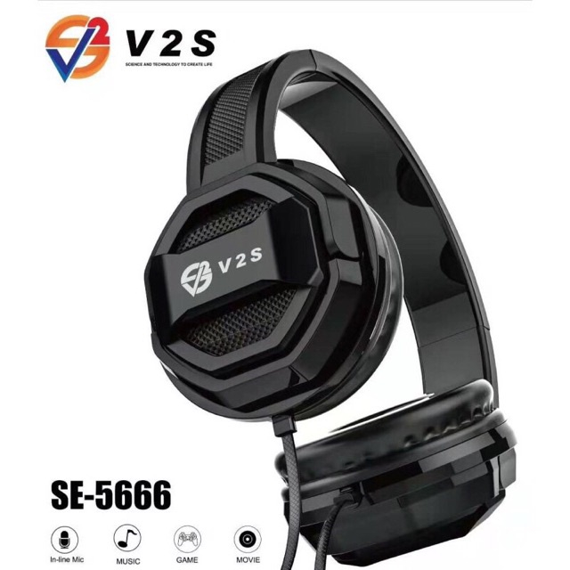 V2S SE5666 Stereo Hifi Headphone Compatibility For Mobile PC
