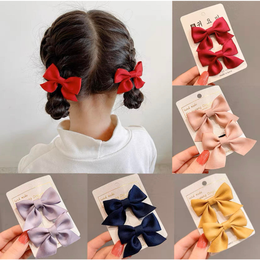 Korean Cartoon Kids Bowknot Hair Clip Set Sweet Colorful Flower Hair ...