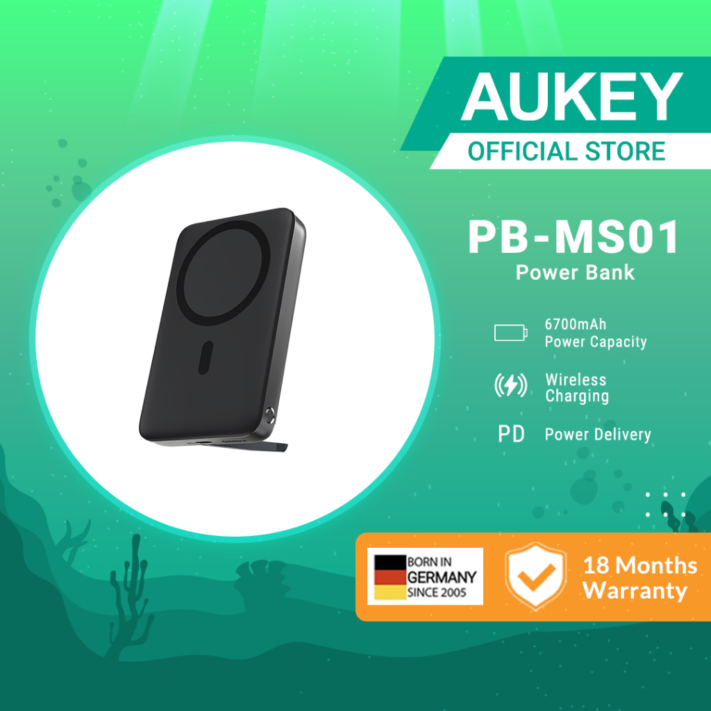 AUKEY PB-MS01 MagLynk 6700mAh Magnetic Wireless Charging MagSafe Power ...