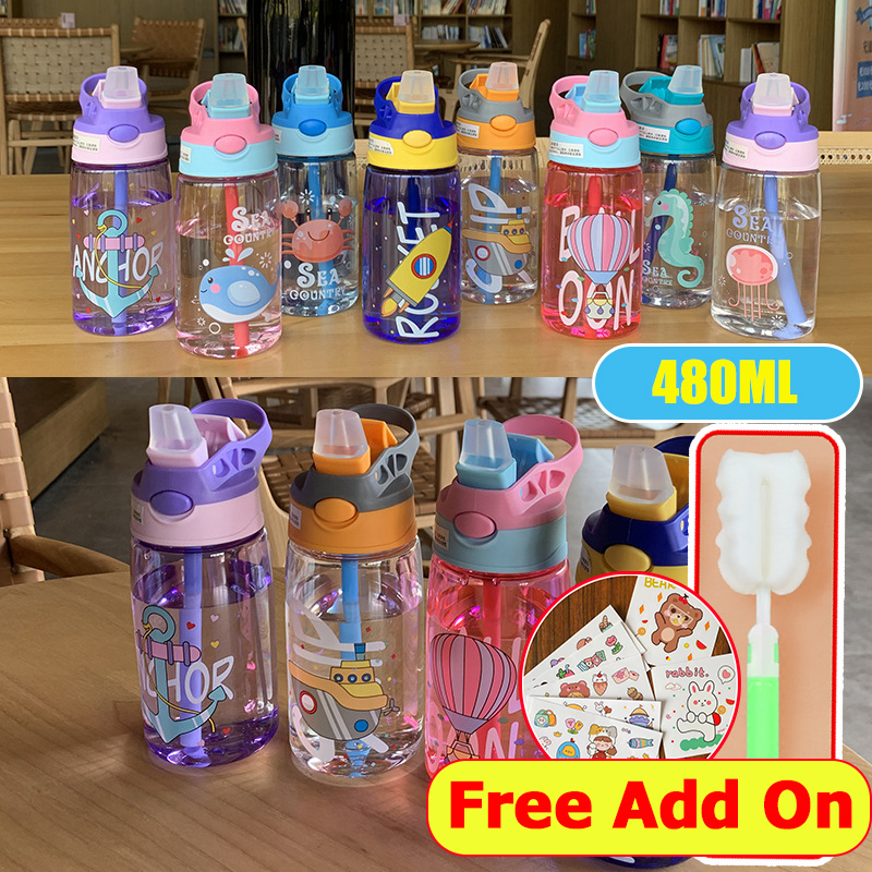 (Free Gift) Kids Water Bottle 480ml Cartoon Baby drinking Cup with ...