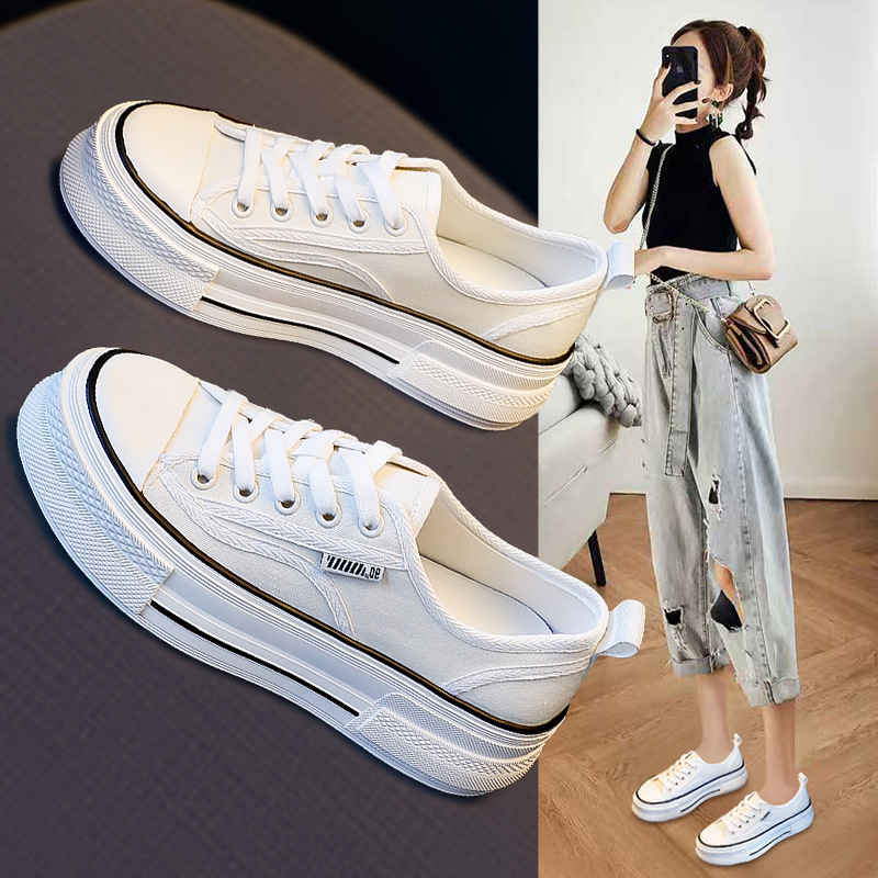 Large size women's shoes Korean version all-match increased height thin ...