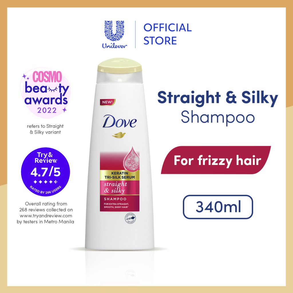Dove Keratin Tri Silk Serum Straight and Silky Shampoo 340ML for Frizzy