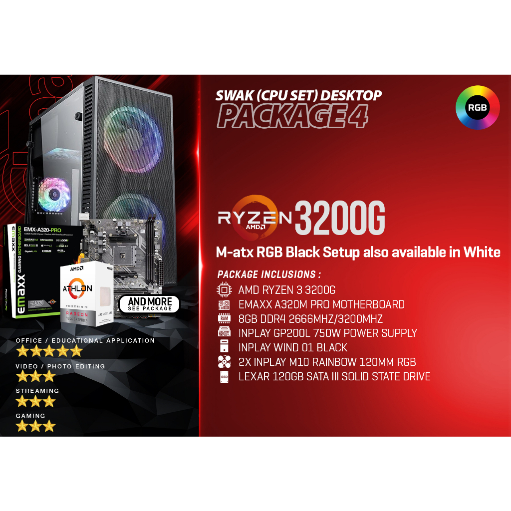 AMD Ryzen 3 3200G Desktop Gaming Computer CPU Unit System Only Shopee