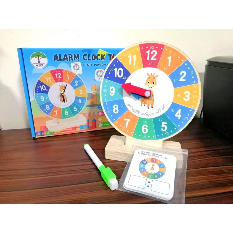 Kids Teaching Clock Model toy Wooden baby Learn to tell Time | Shopee ...