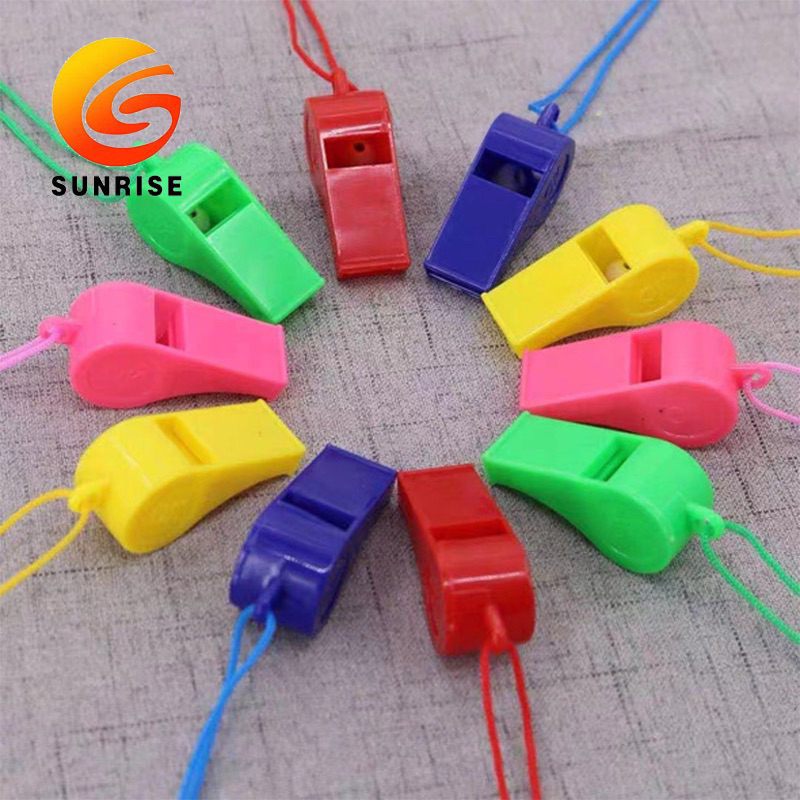 (COD)24pcs colored referee whistle Plastic ribbon rope children's toy ...