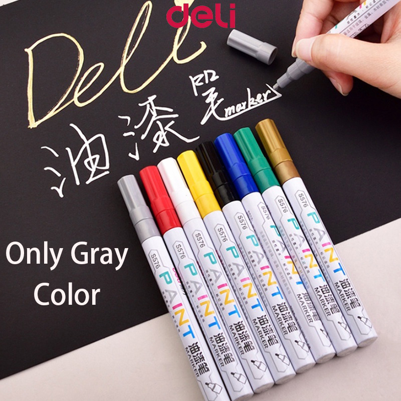 Deli Paint Marker Waterproof Permanent Paint Marker Pen Gray | Shopee ...