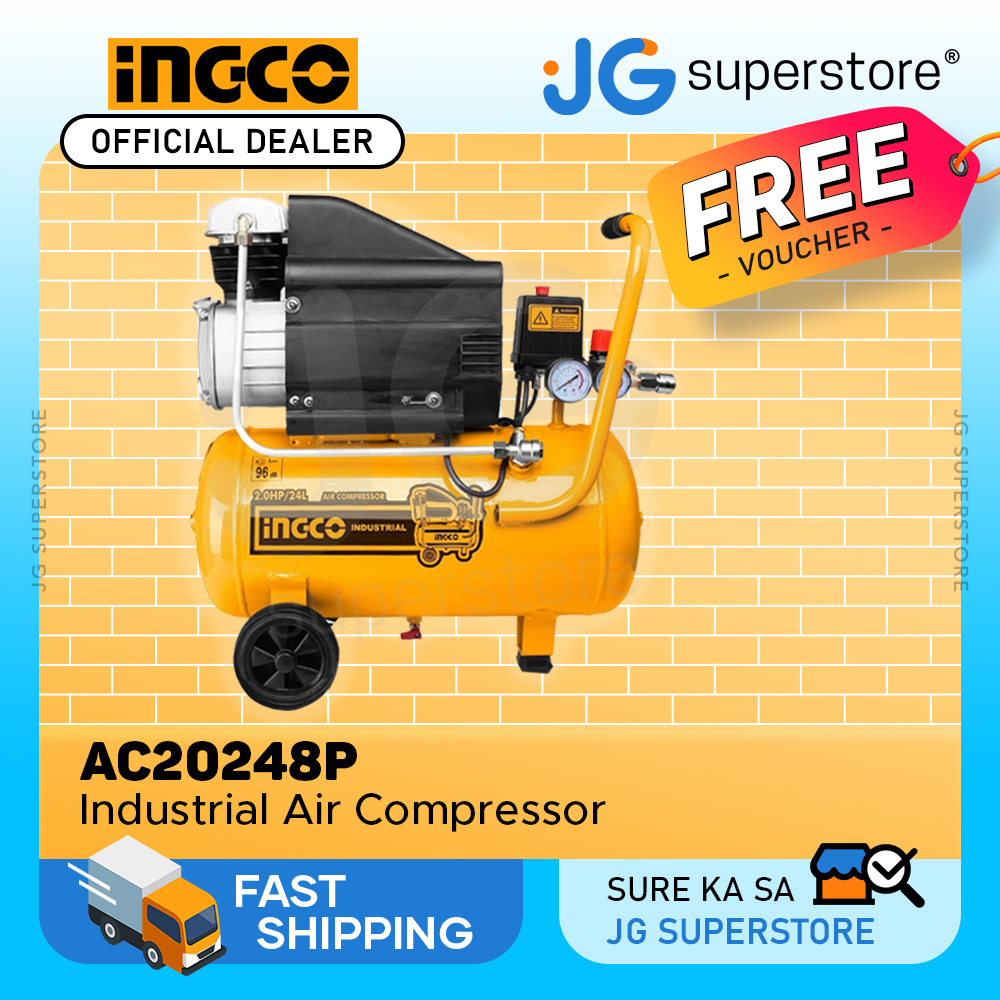 INGCO 2HP Industrial Air Compressor w/ 24L Tank for Industrial Cleaning ...