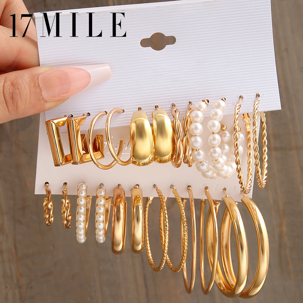 Fashion Gold Hoop Earrings for Women Big Circle Pearl Hypoallergenic ...