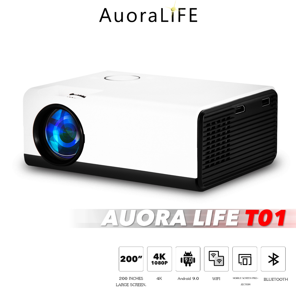 AuoraLife Lcd projector for laptop Android 9.0 1080P Bluetooth mini