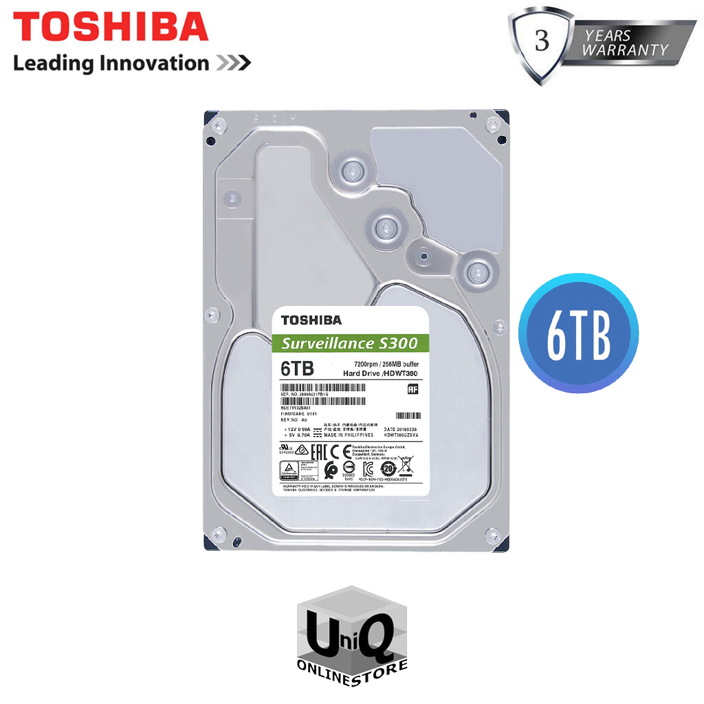 Toshiba Surveillance Hard Drive S300 6TB (HDWT360UZSVA) 3.5" SATA ...
