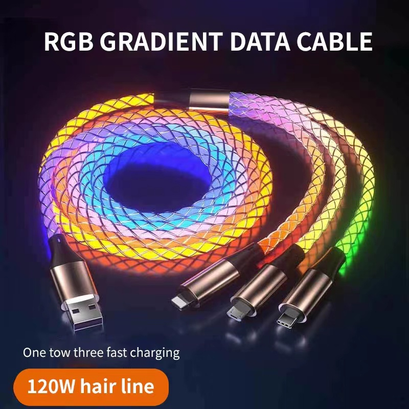 Fast Charge RGB GRADIENT DATA CABLE 3 in1 6A 120W USB Type C Cable ...