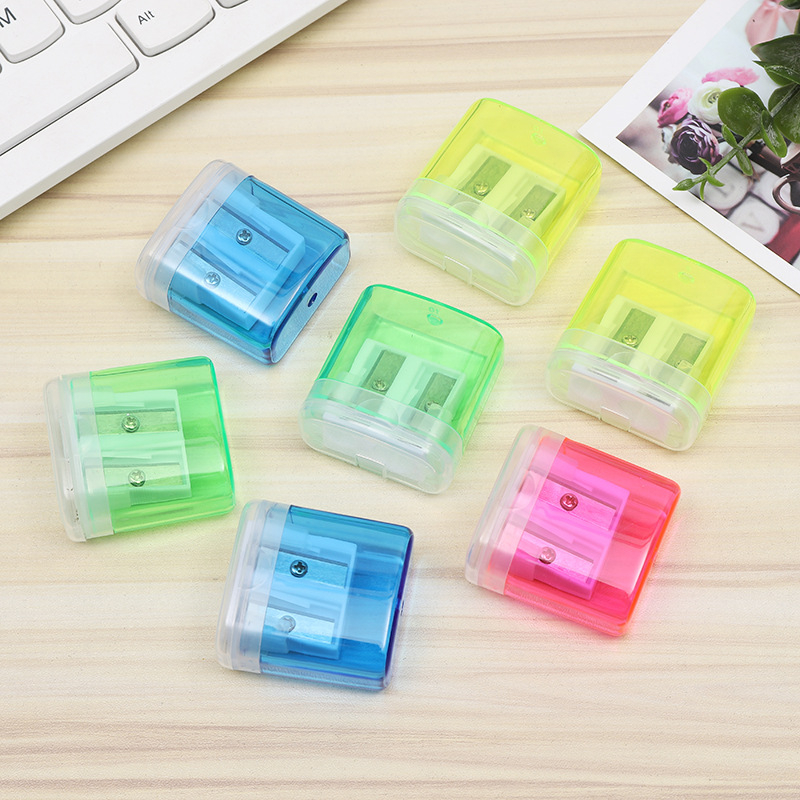 Double hole plastic pencil sharpener with cover square sharpening ...
