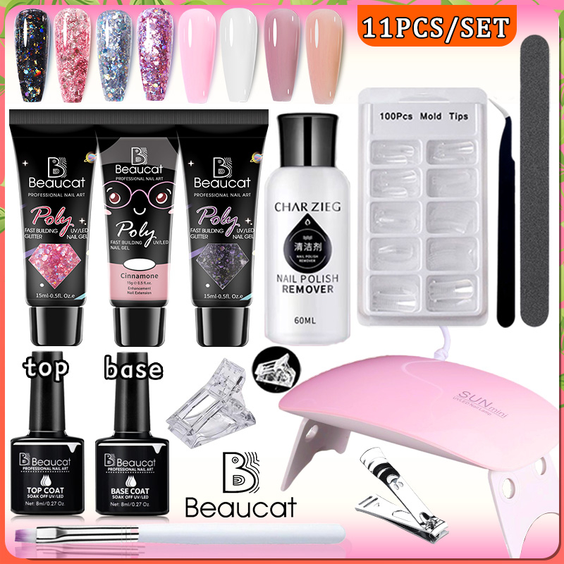 Beaucat Poly Gel Nail Extension Set 11PCS/SET Extension Nail Gel Kit ...