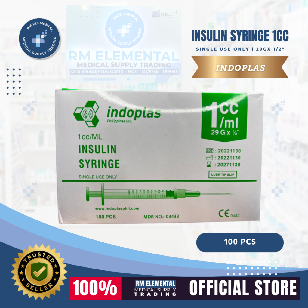 INSULIN Syringe [ INDOPLAS ] gauge 1cc 29G x 1/2 cc 100s Shopee
