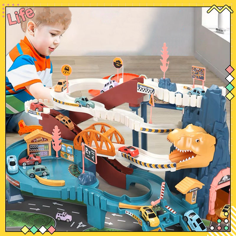 [4 vehicles] 3D dinosaur rail car children's educational adventure toys ...