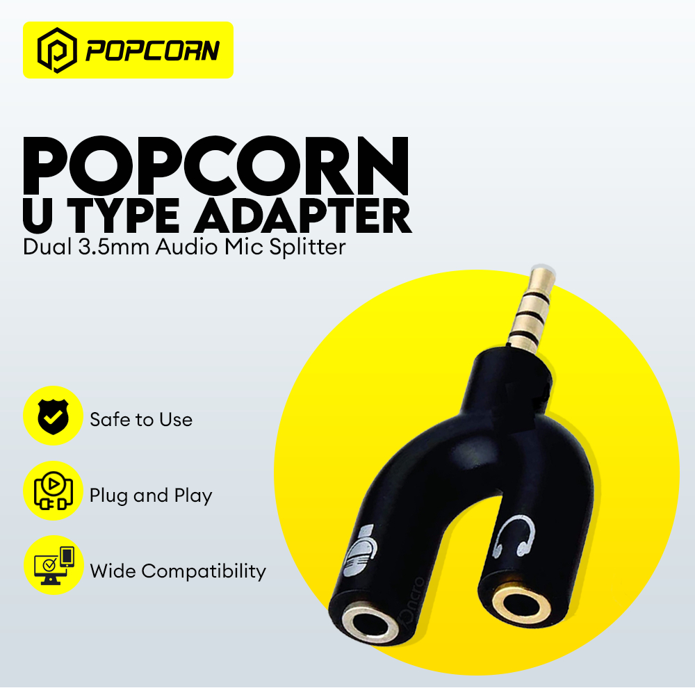 Popcorn UType Adapter Dual Headphone Plug Audio Cable Splitter