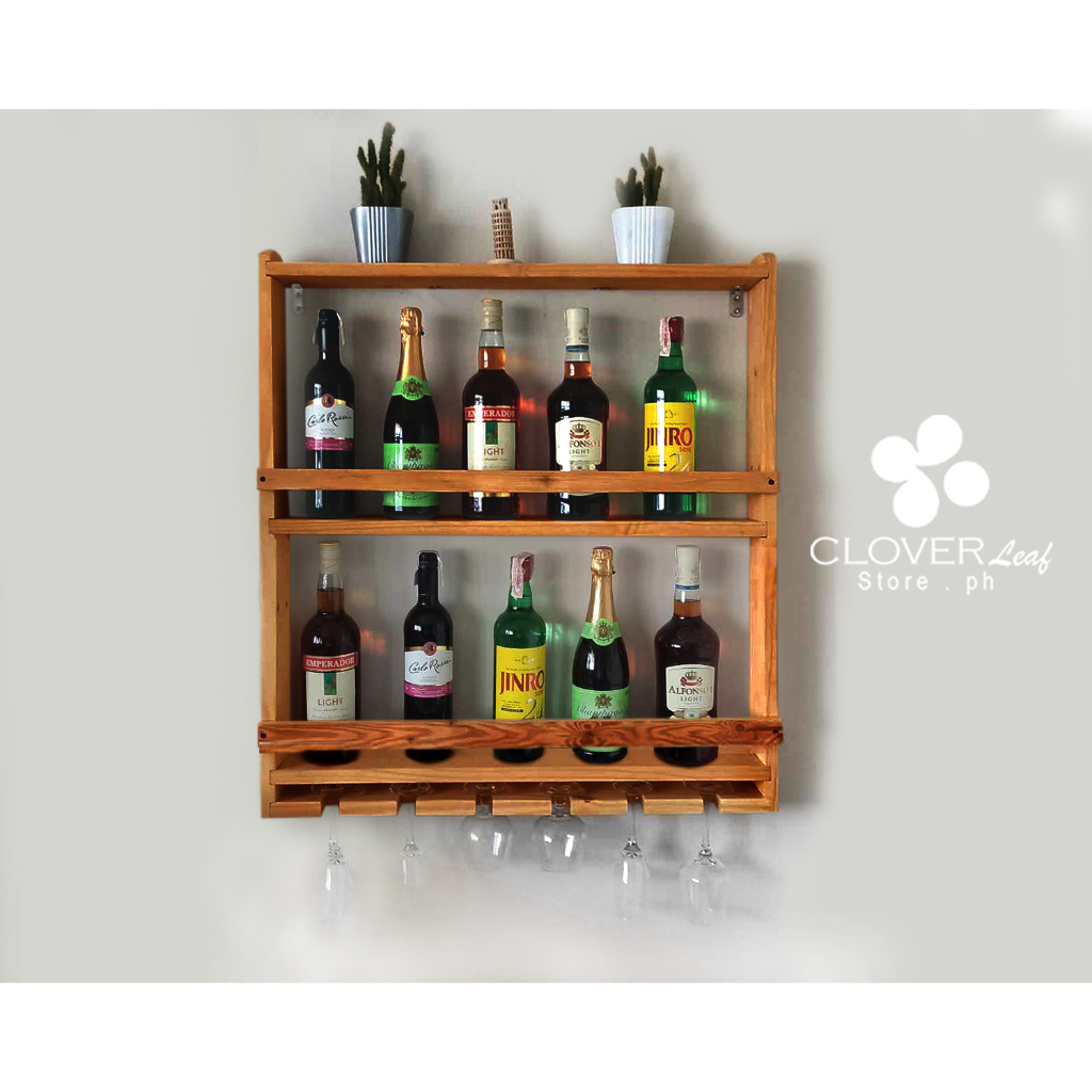 Wine Glass Rack 6 GLASS 12 wine BOTTLES WITH SHELVES Wooden Wall Mounted Shopee Philippines