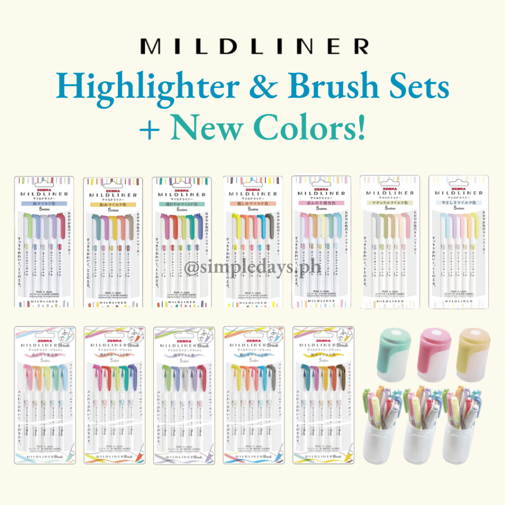 Zebra Mildliner 5 /10 Color SET Double Ended Highlighter & Brush
