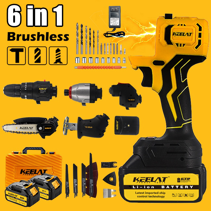 KEELAT MultiHead Cordless Drill Set Retrofit Screwdriver Saw Sander
