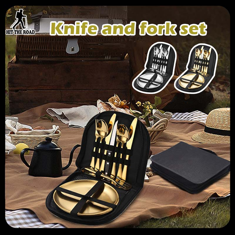 Portable Camping Picnic Cutlery Set With Plate Bottle Opener Dinnerware