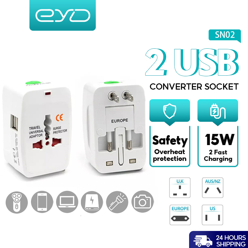 EYD SN01 Universal Travel Adapter With 2 USB Port All In One