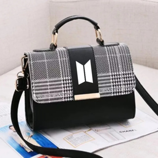 BTS Vinyl Logo Purple PU Leather Sling Bag