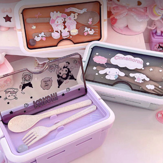 Sanrio Hellokitty Kuromi Cinnamoroll Pachacco Japanese Student Bento Box  Double-layer Large Capacity Lunch Cartoon Lunch Box
