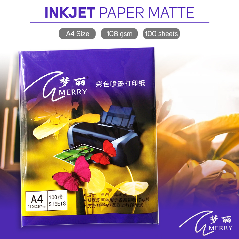 108gsm MERRY Inkjet Paper Matte A4 Size (100sheets/pack) | Shopee ...