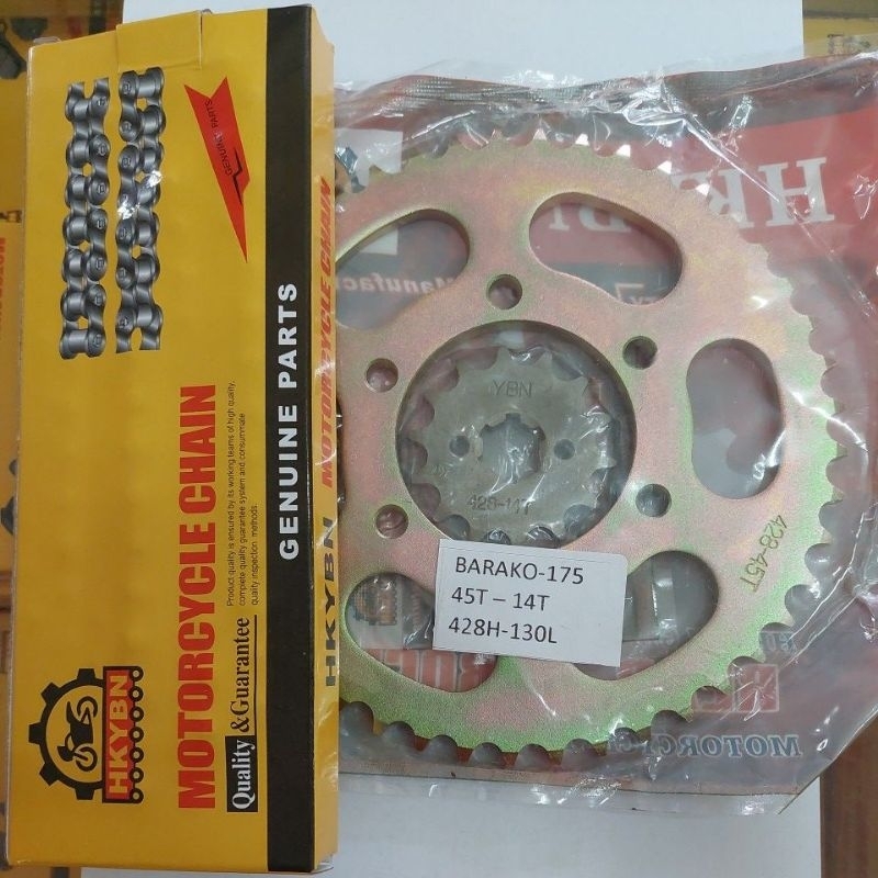 YBN Sprocket and Chain Set. BARAKO-175. 14T/45T. 428H-130L | Shopee ...