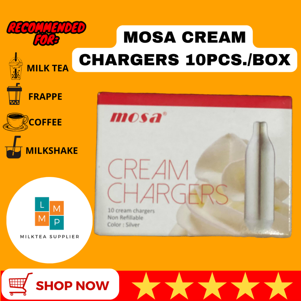 Mosa Cream Chargers 10 Chargers /Box for Whip Cream Dispensers Frappe