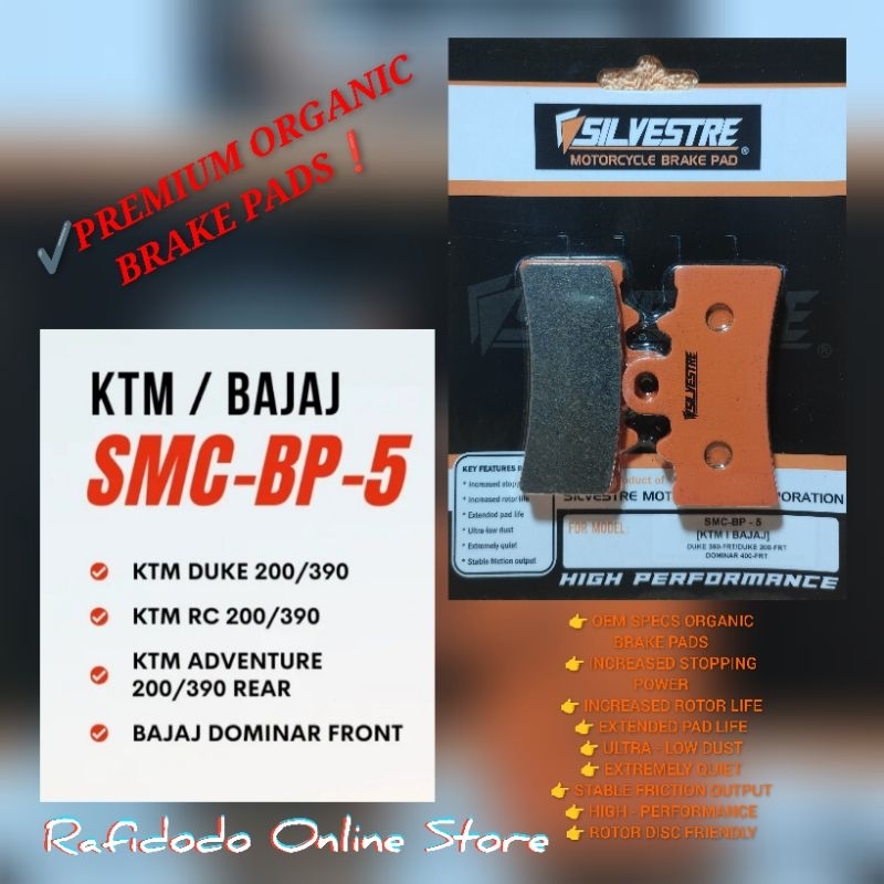 SILVESTRE Brake Pads for KTM Duke, RC, ADVENTURE 200/390 Rear, BAJAJ